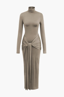 Robe Longue Drapée Col Roulé