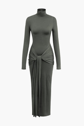 Robe Longue Drapée Col Roulé
