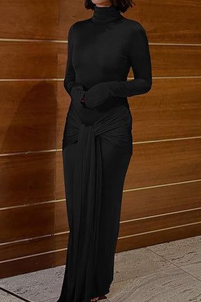 Robe Longue Drapée Col Roulé