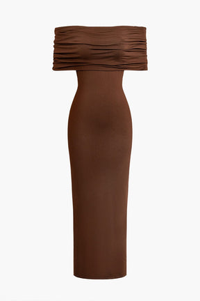 Robe longue drapée marron élégante velours