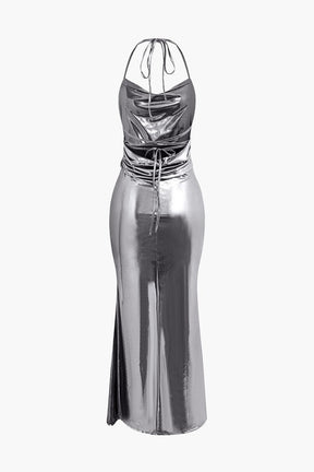 Robe de soirée métallisée cristal