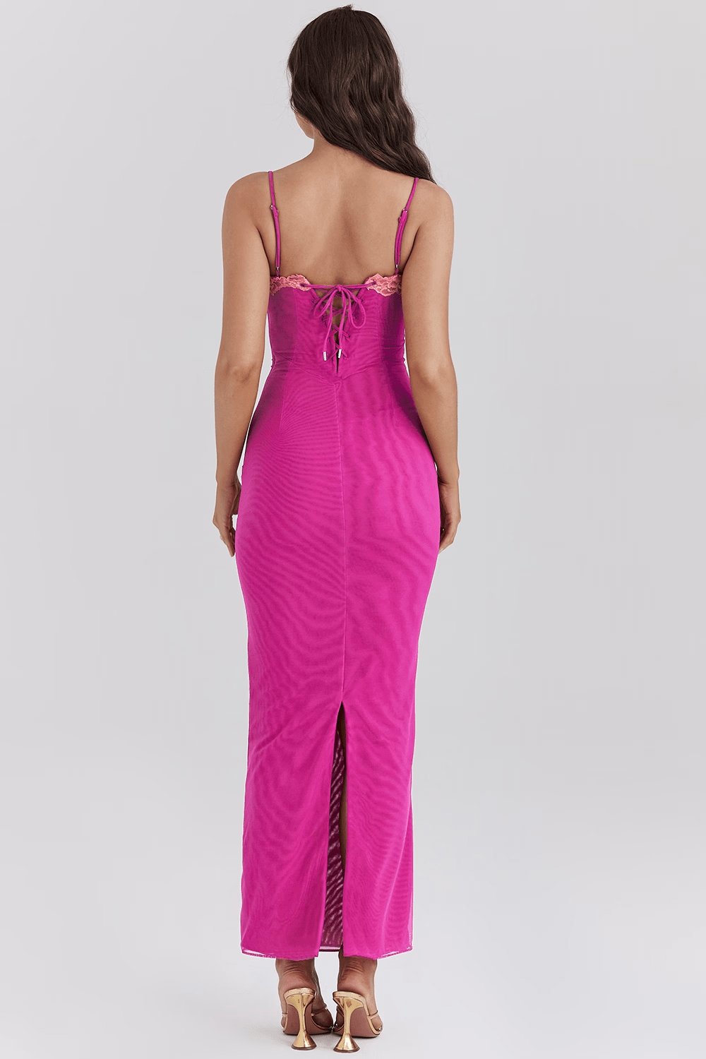 Vue profil robe fendue turquoise