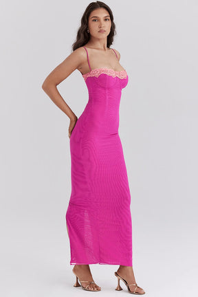 Robe dentelle fendue citrine