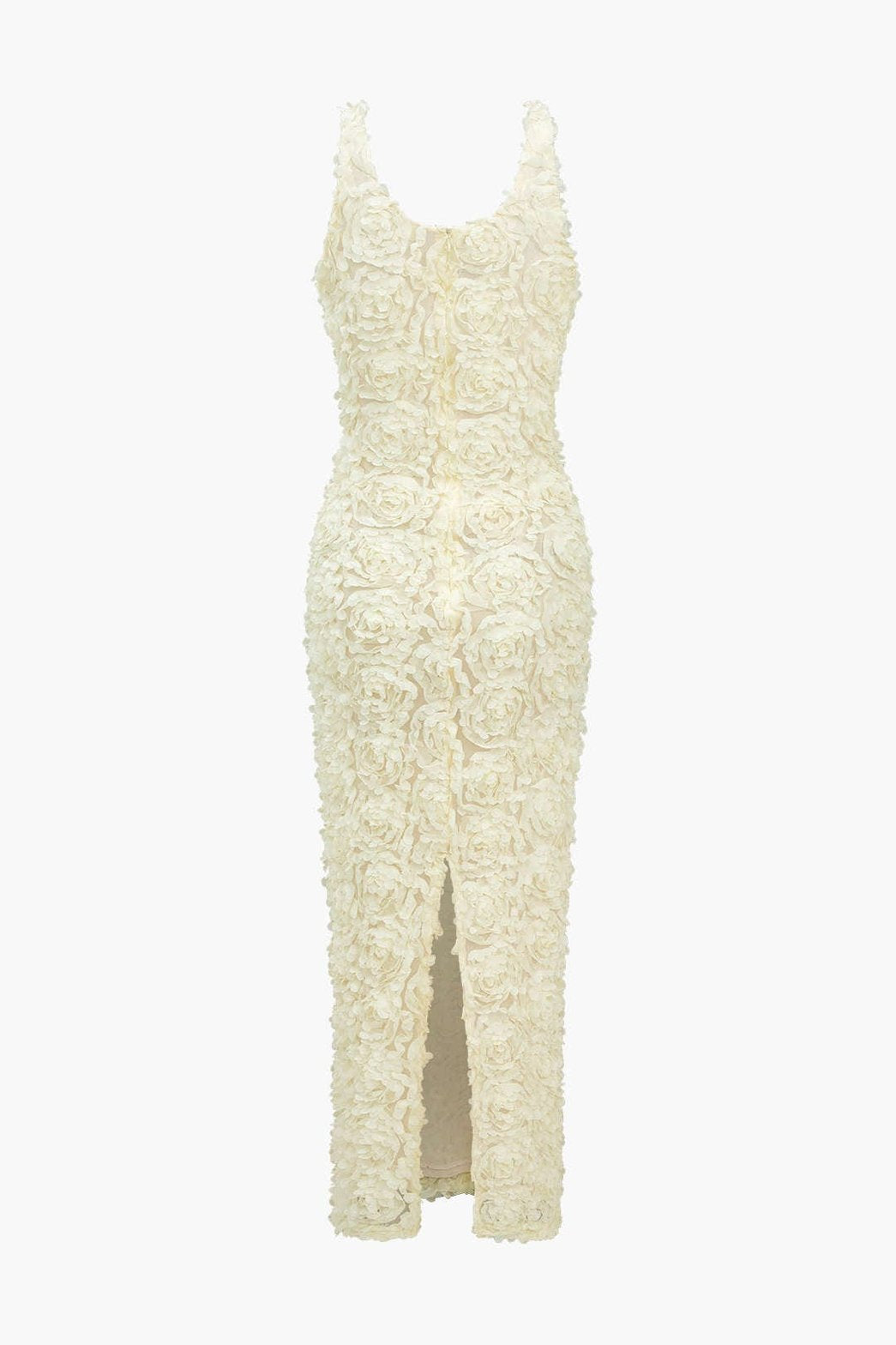 Robe Longue Fendue Col V à Appliqués Floraux