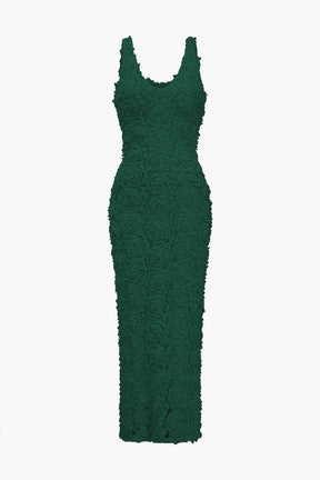 Robe Longue Fendue Col V à Appliqués Floraux