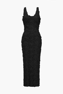 Robe Longue Fendue Col V à Appliqués Floraux