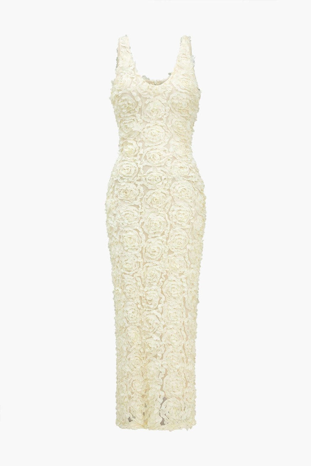Robe Longue Fendue Col V à Appliqués Floraux