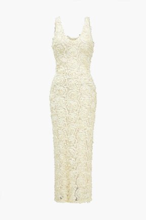 Robe Longue Fendue Col V à Appliqués Floraux