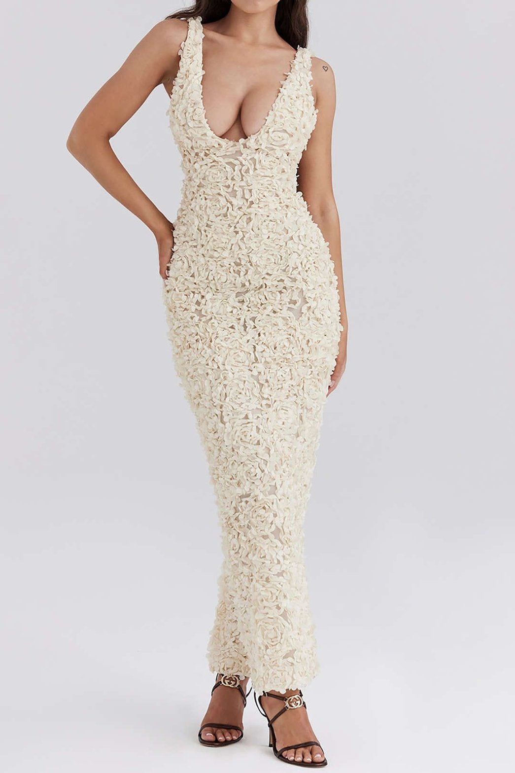 Robe longue blanche ajustée harmonie
