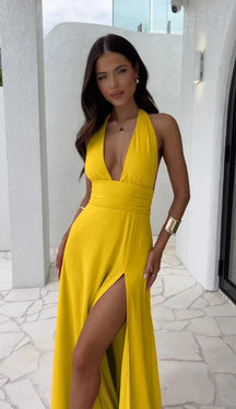 Robe longue élégante fendue nacre