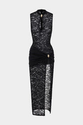 Robe longue dentelle noire fendue élégante soleil