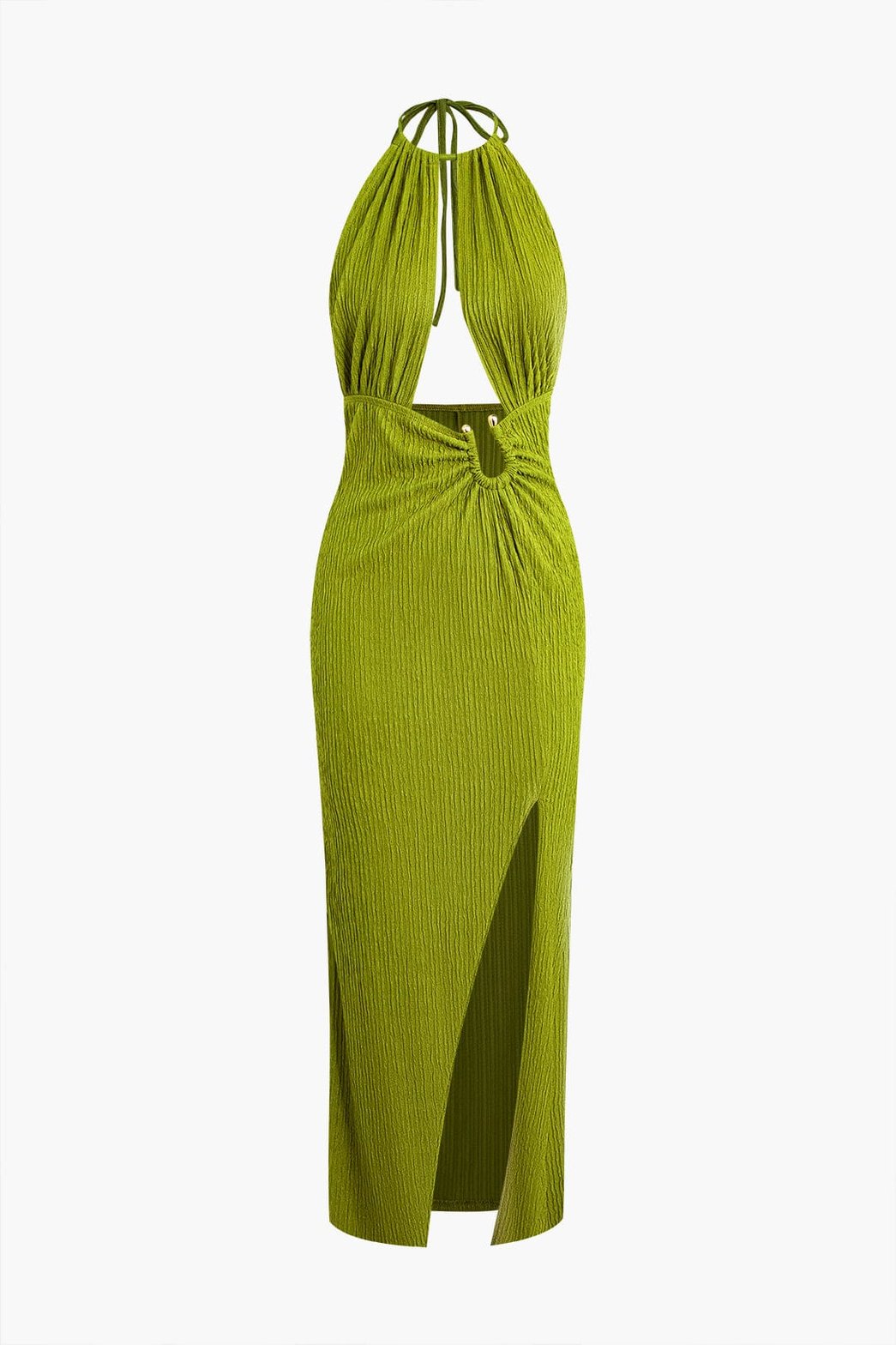 Robe longue fendue verte élégante soleil