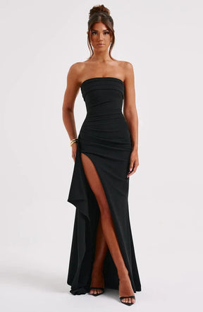 Robe longue fendue noire élégante harmonie