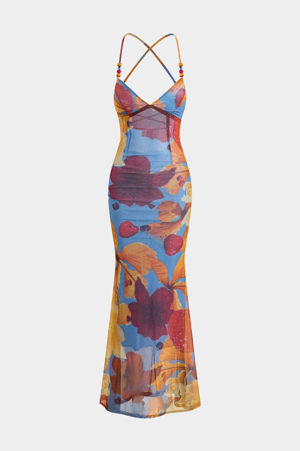 Robe longue fleurie mesh vue de face soleil