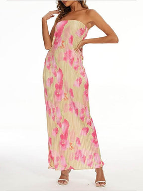 Robe longue plissée motif floral - Grâce