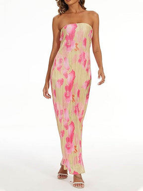 Robe bustier plissée motif floral - Élégance