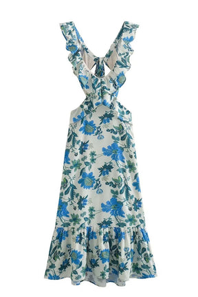 Robe longue bleue détail dos nuage