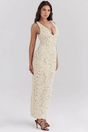 Robe longue florale vue latérale vent