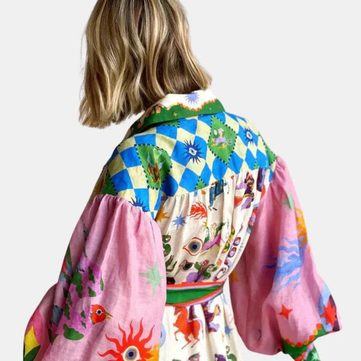 Robe longue élégante imprimé floral papillon