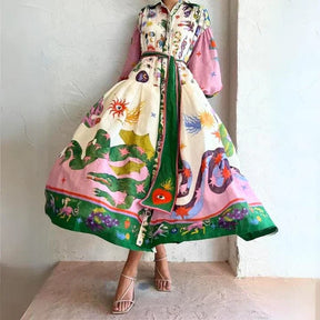 Robe longue italienne détail ceinture arc-en-ciel