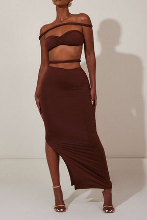 Robe moulante détails tressés satin