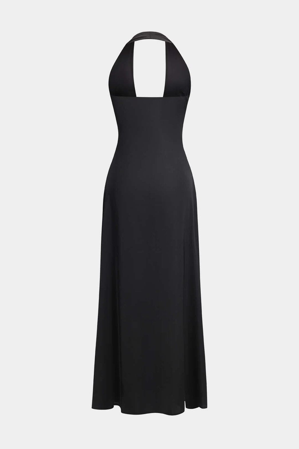 Robe longue dos nu noire vue de face soleil
