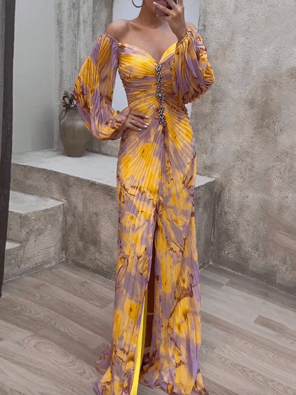 Robe longue élégante à manches bouffantes majestic