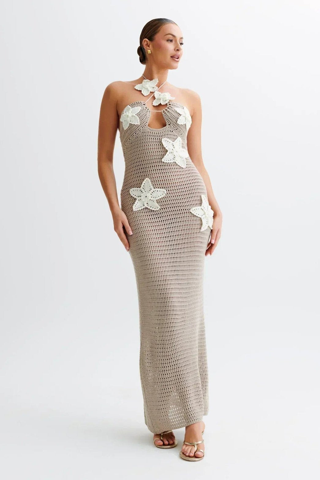 Robe longue élégante beige soleil