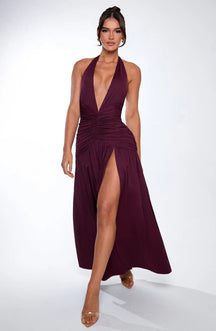 Robe longue rouge cerise vue de dos éclat