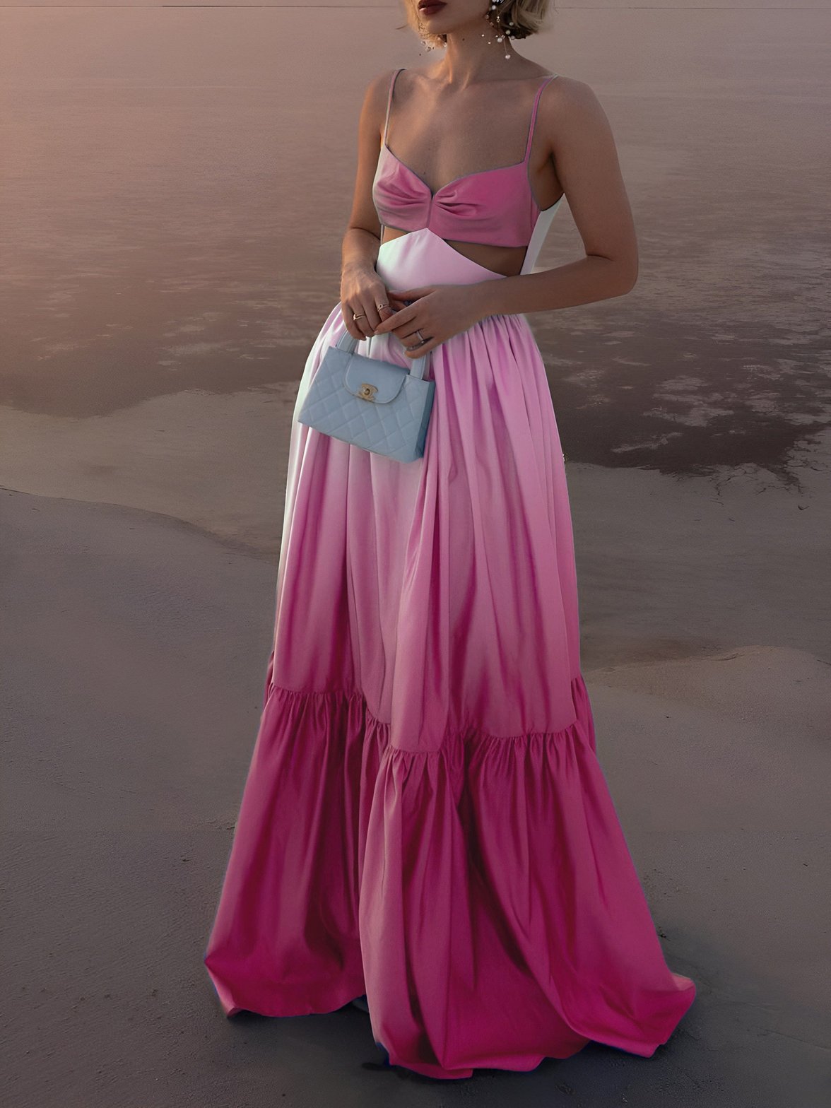 Robe maxi cérémonie bleue nuage