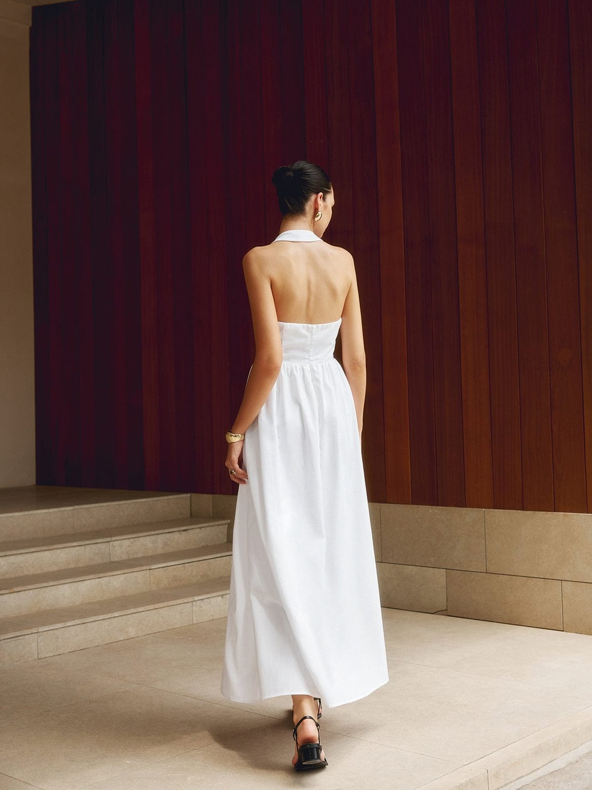 Robe maxi élégante en lin blanc lune