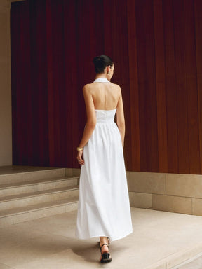 Robe maxi élégante en lin blanc lune