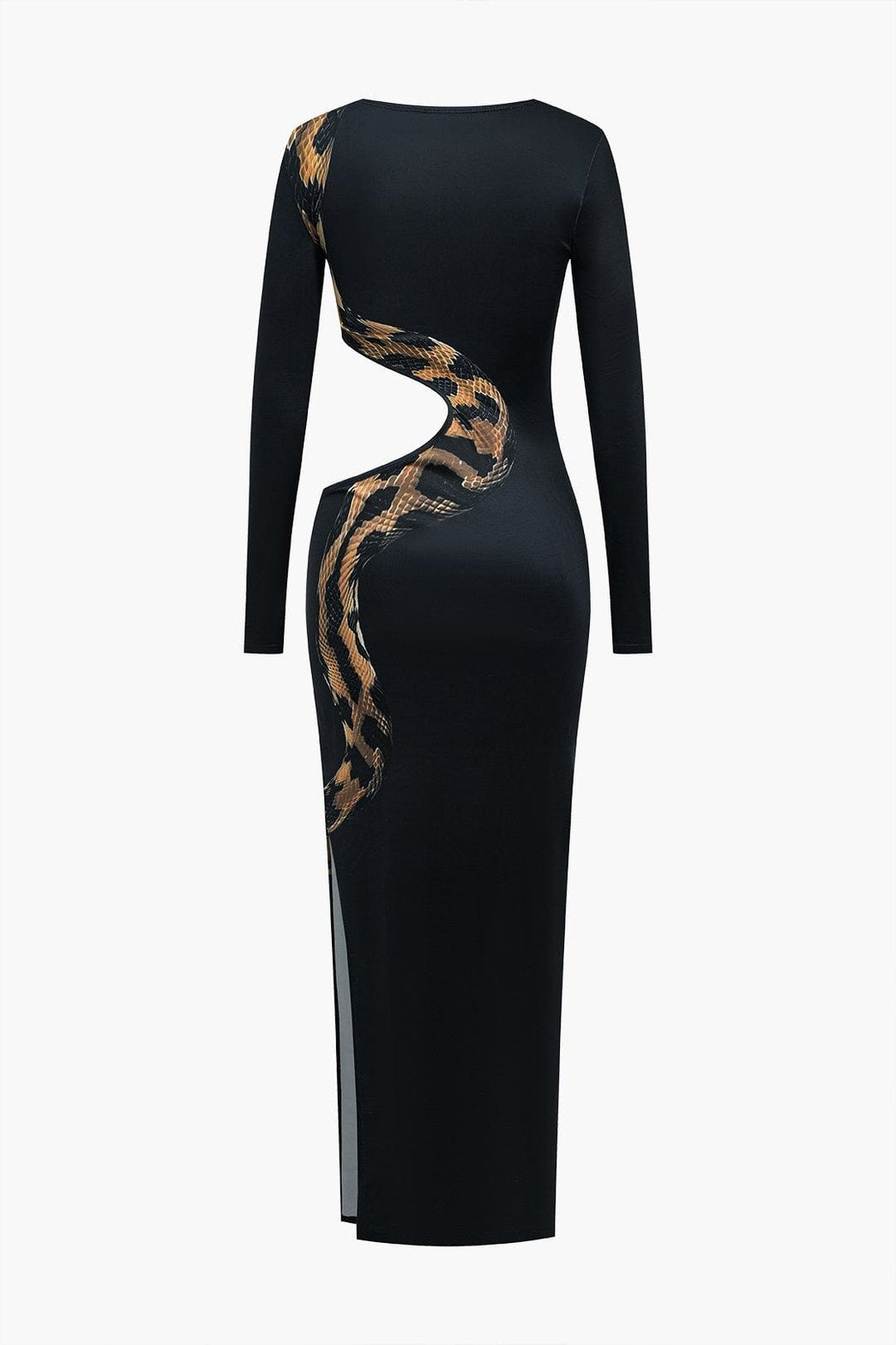 Robe longue ajustée motif serpent satin