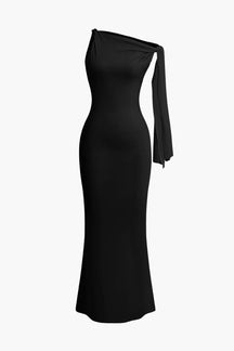 Robe Longue Élégante à Nœud Asymétrique