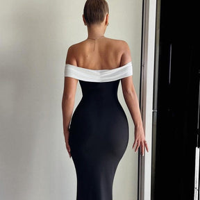Robe longue bicolore élégante détails gracieux