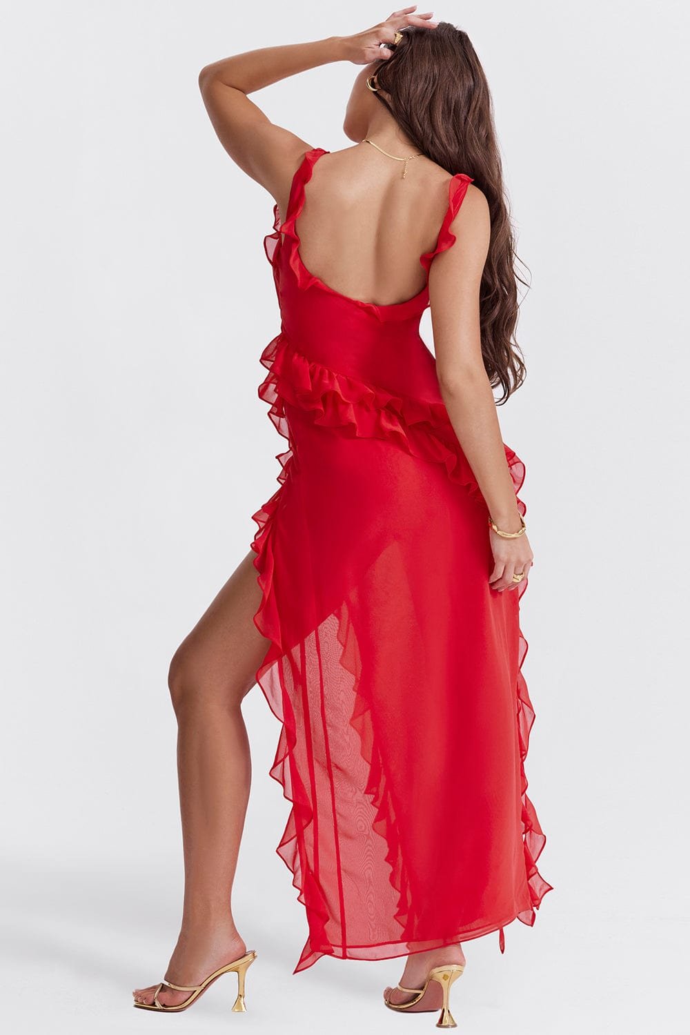 Robe longue volantée vue de dos shine