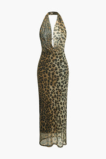 Robe longue léopard dos nu glamour velours
