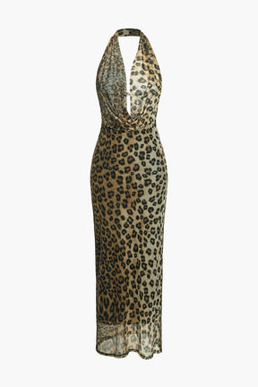 Robe longue léopard dos nu glamour velours