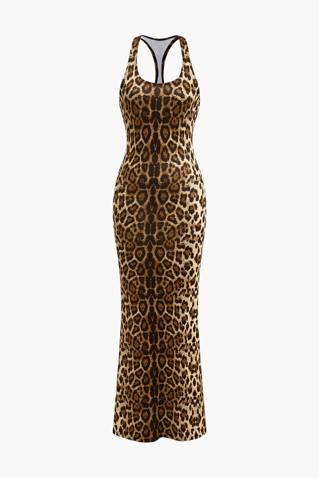 Robe longue léopard moulante vue de face soleil