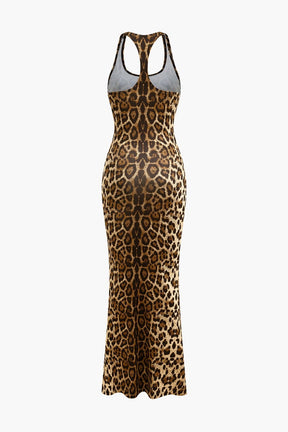 Robe longue léopard dos nu vue de dos étoile