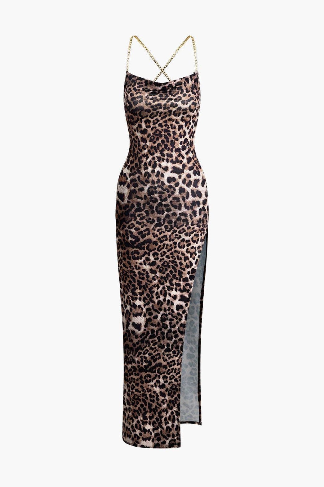 Robe soirée fendue motif léopard grâce
