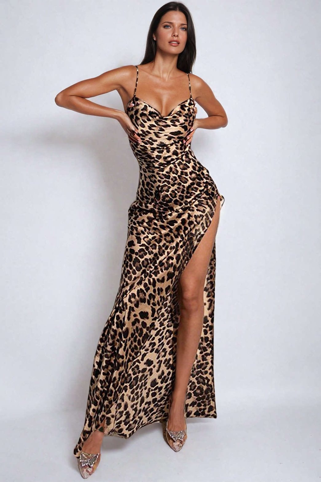 Robe léopard satin longue élégante harmonie