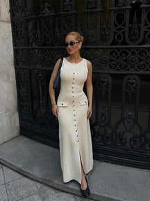 Robe longue élégante crème soleil