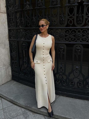 Robe longue élégante crème soleil