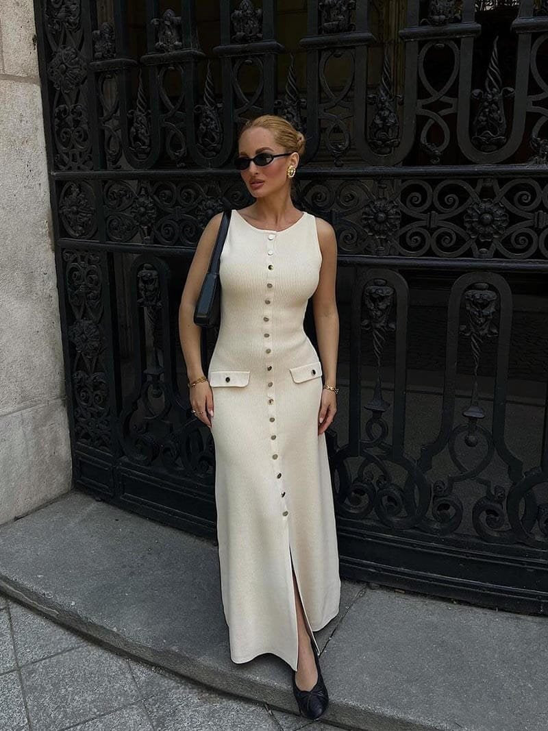 Robe longue élégante crème soleil