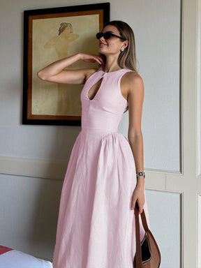 Robe longue lin fendue élégante étoile