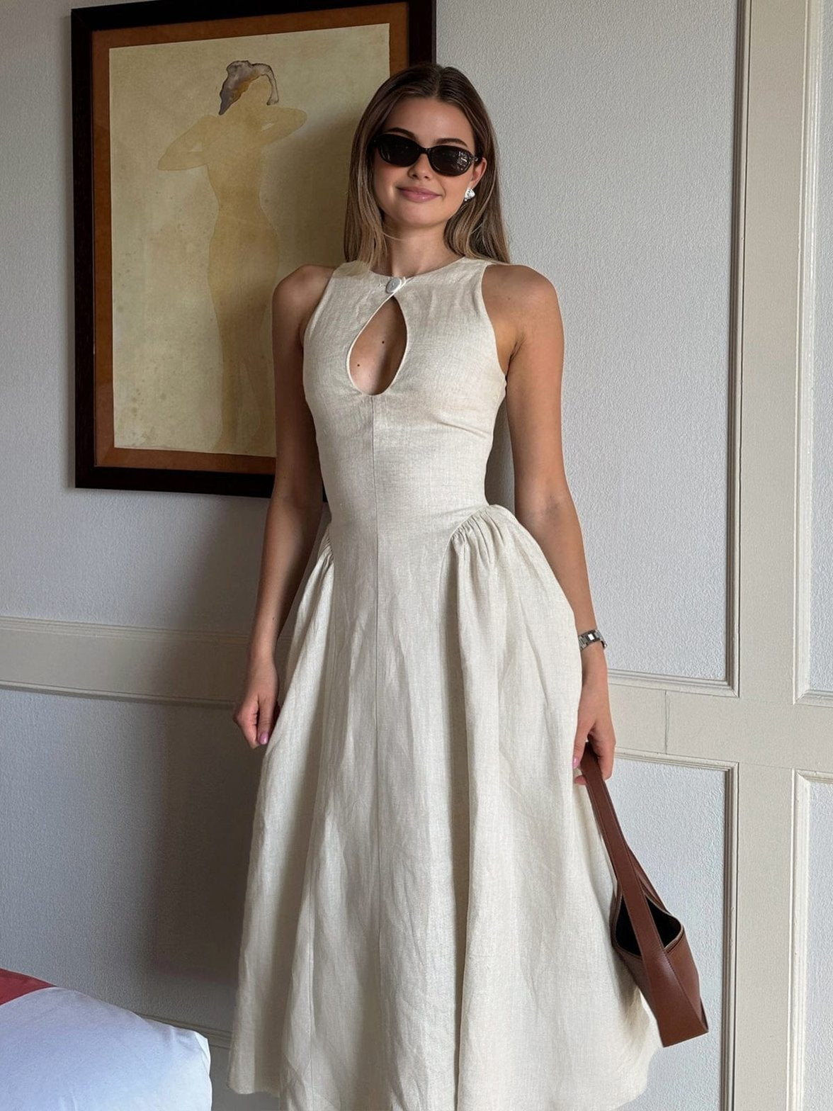 Robe longue lin fendue élégante nuage