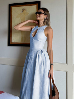 Robe longue lin fendue élégante pluie