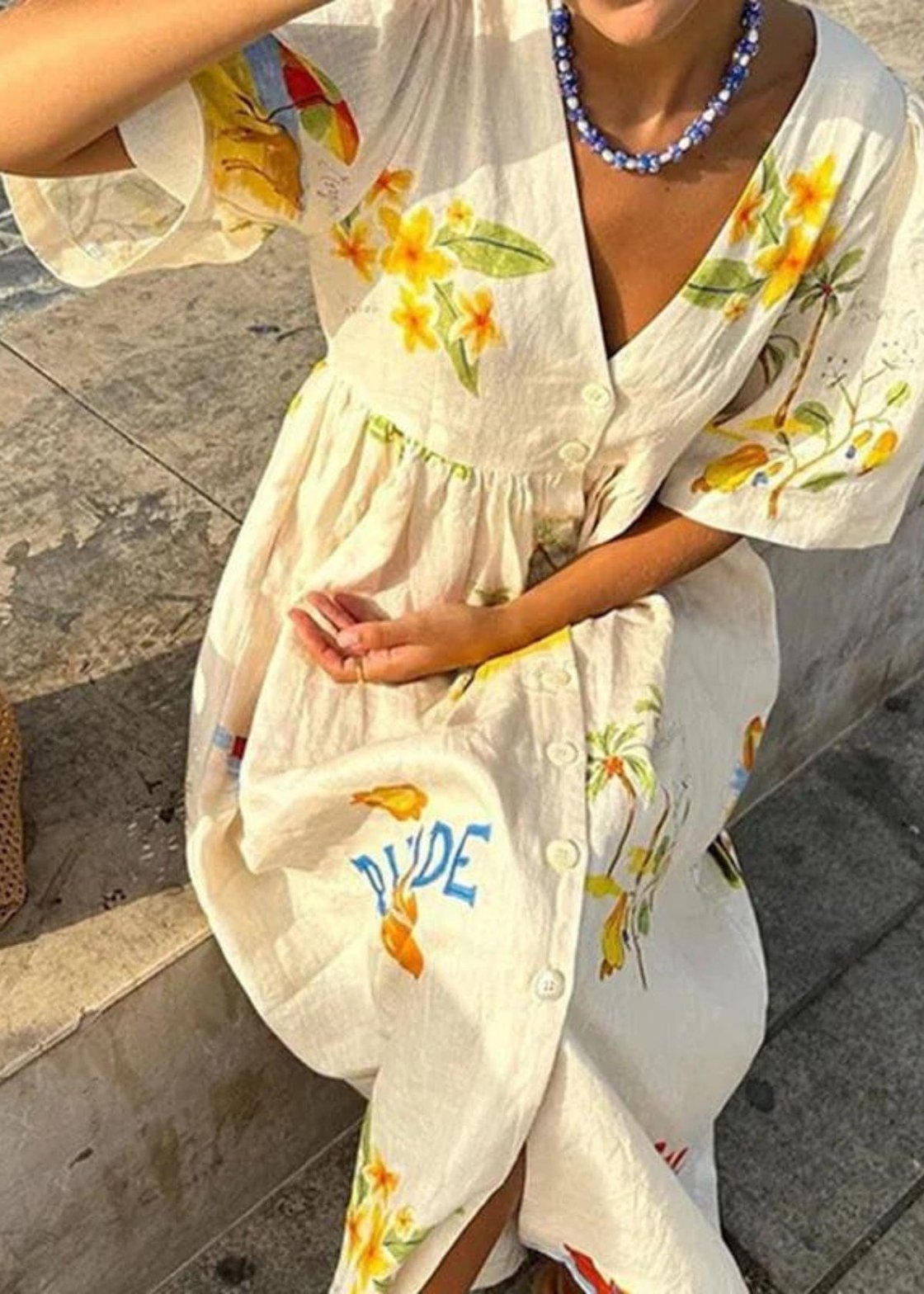 Robe d'été fluide motifs méditerranéens brise