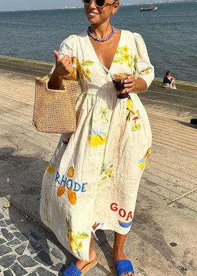 Robe longue élégante col V vague